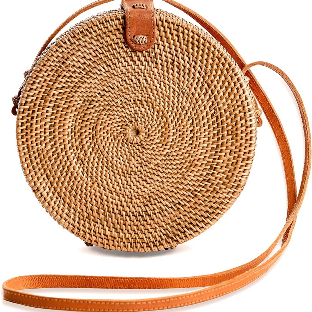 Rattan Bags for Women - Handmade Wicker Woven Purse Handbag Circle Boho Bag Bali